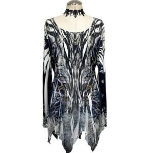 Vtg Y2k 90s Fairy Core Gothic Grunge Mallgoth Asymmetrical Graphic Print Top